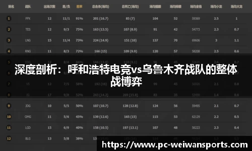 深度剖析：呼和浩特电竞vs乌鲁木齐战队的整体战博弈